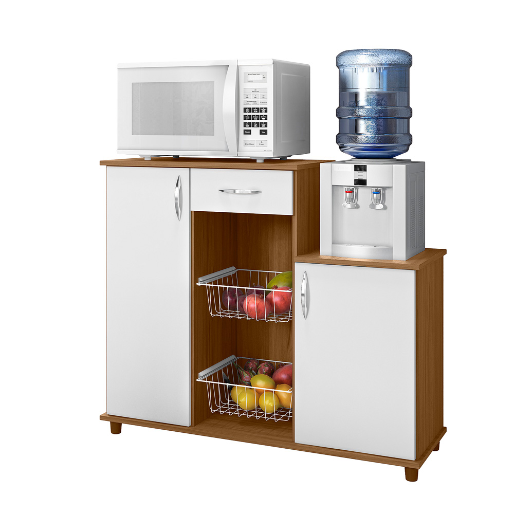 Fruteira de Chão para Cozinha 2 Portas 1 Gaveta Diva Freijó/Off White